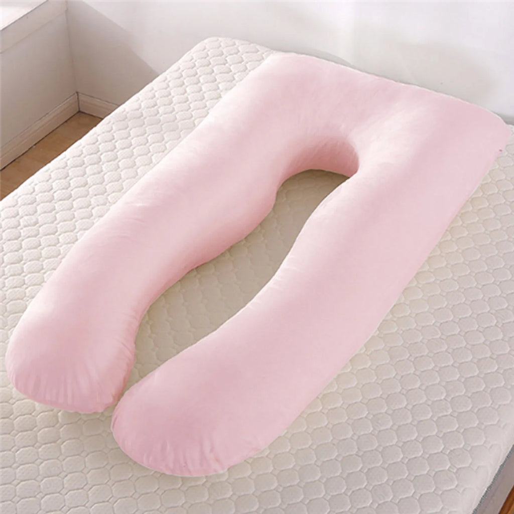Ice silk U-shaped maternity pillow for pregnant women in grey, showing its 130cm length.