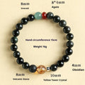 Chinese style obsidian and agate couple bracelet with yellow tower crystal and jade beads.