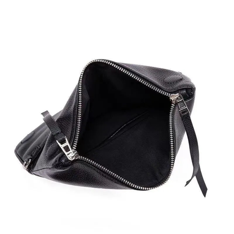 Women's black chain folding clutch messenger bag with detachable strap and gold hardware