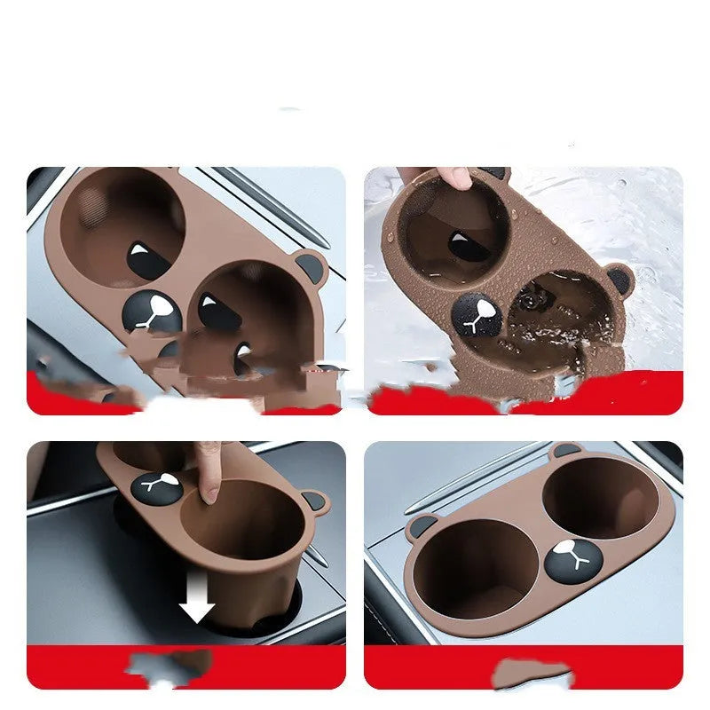 Silicone car cup holder insert in grey colour for central console drink stabilisation