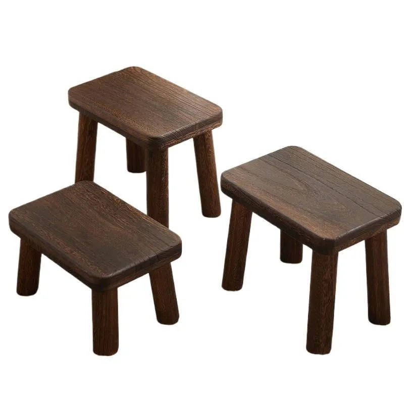 Distressed wood stool for changing shoes with bracket structure construction
