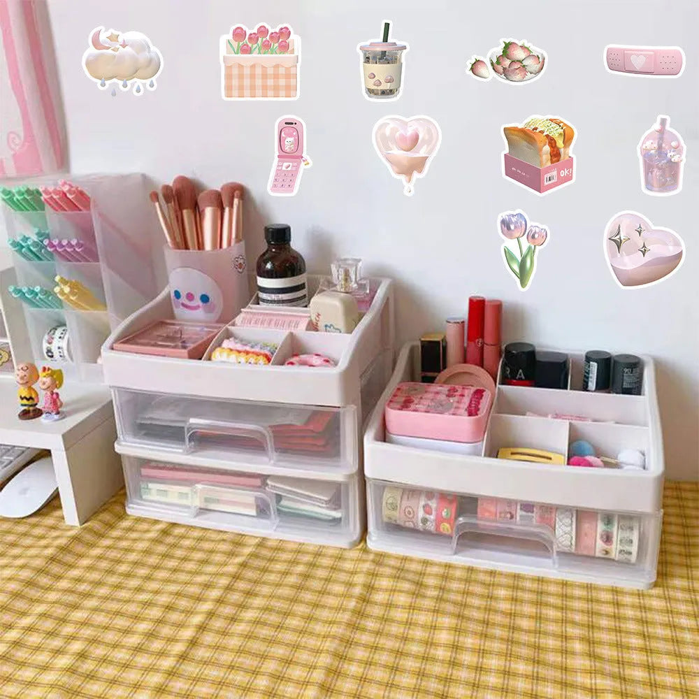 Light pink 3D decorative stickers with cute girl heart patterns in two style variations