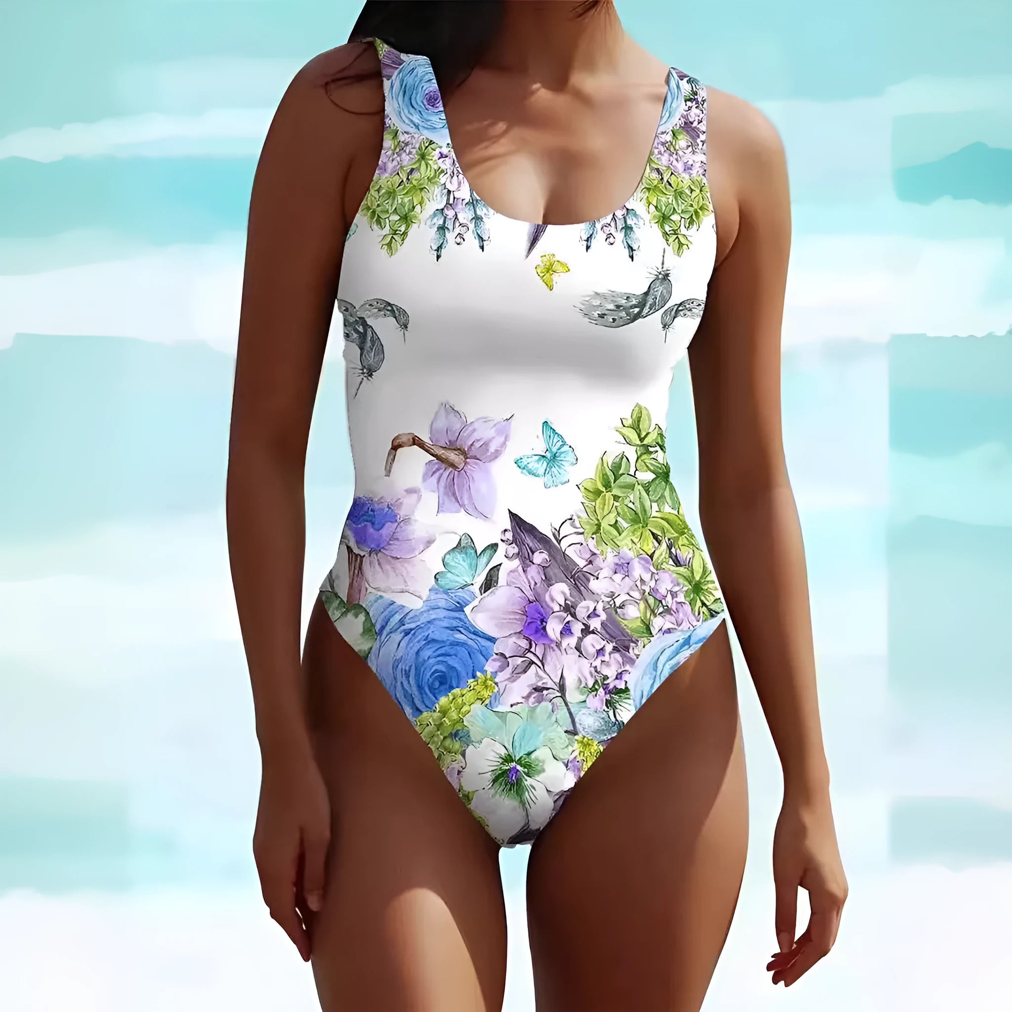 Women's sleeveless Bohemian artistic retro swimsuit dress in spandex flat mop cloth fabric