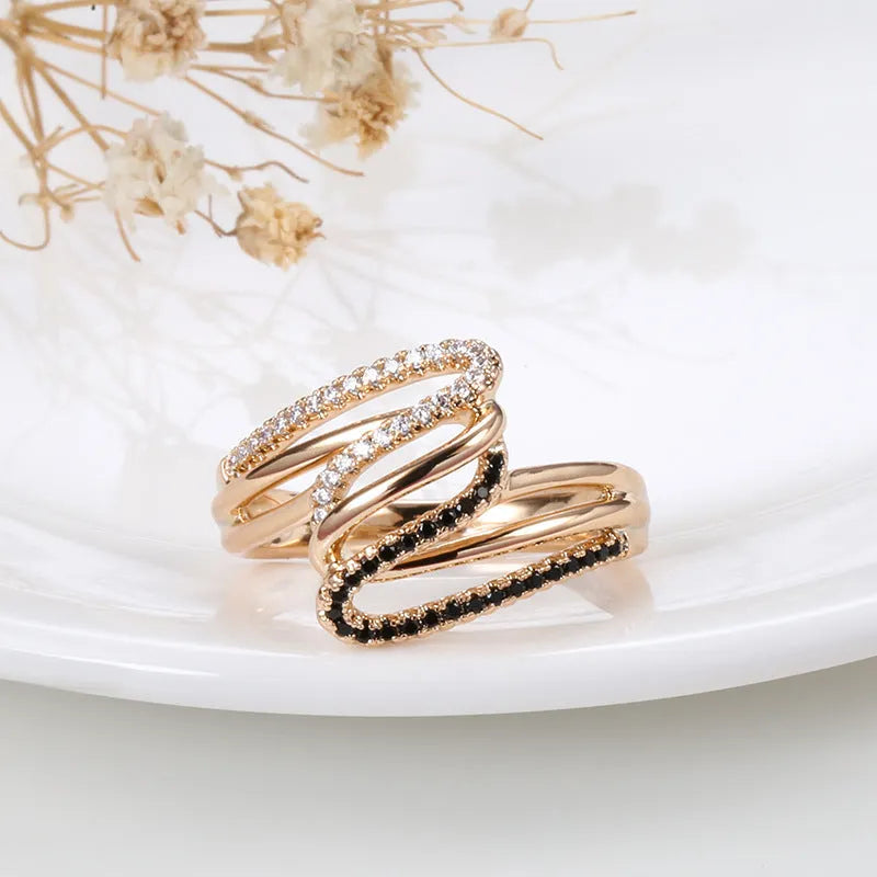 Women's copper ring with micro-inlaid zircon detailing in electroplated WK2230 colour on finger