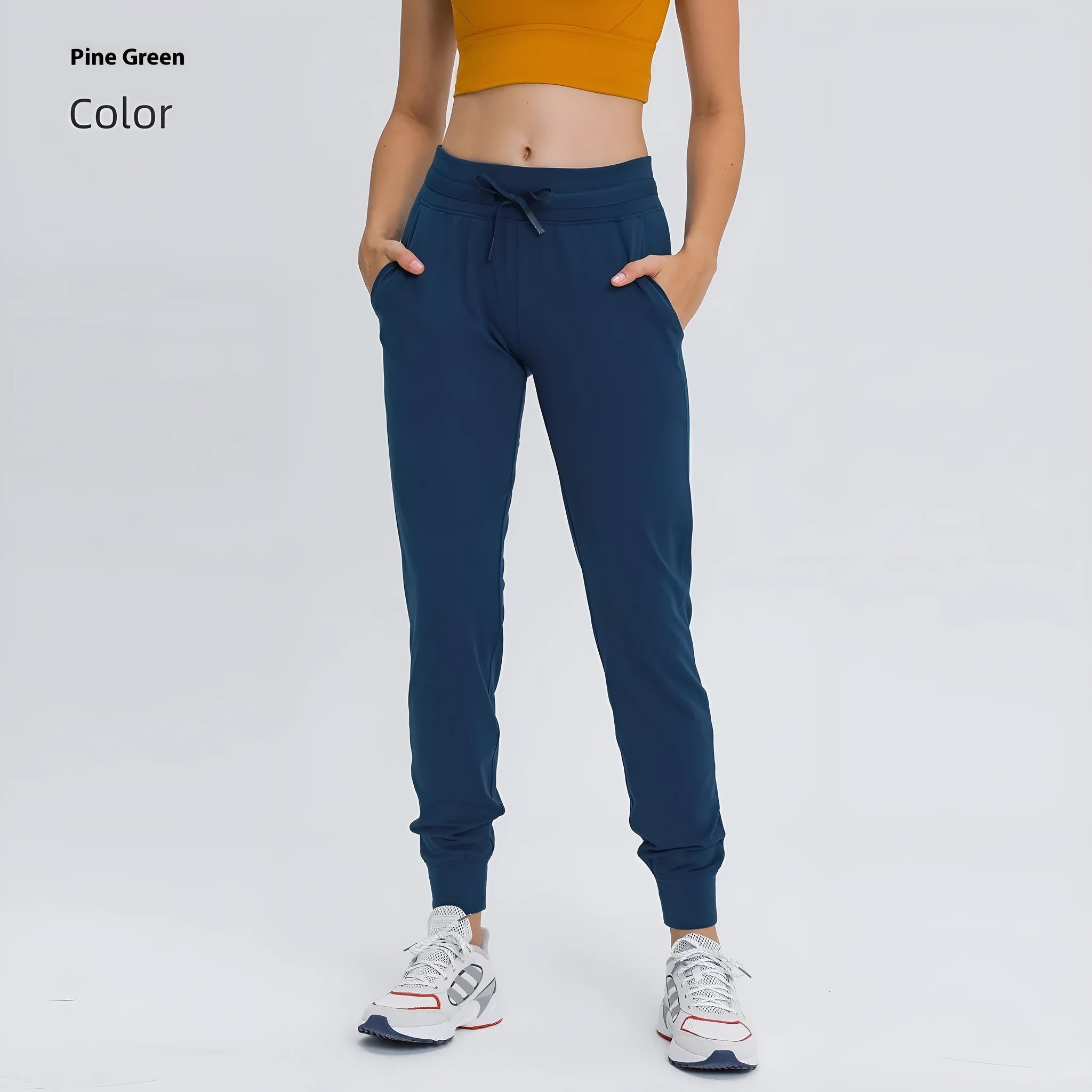 Women's high waist yoga pants with drawstring waistband in quick-drying elastic fabric