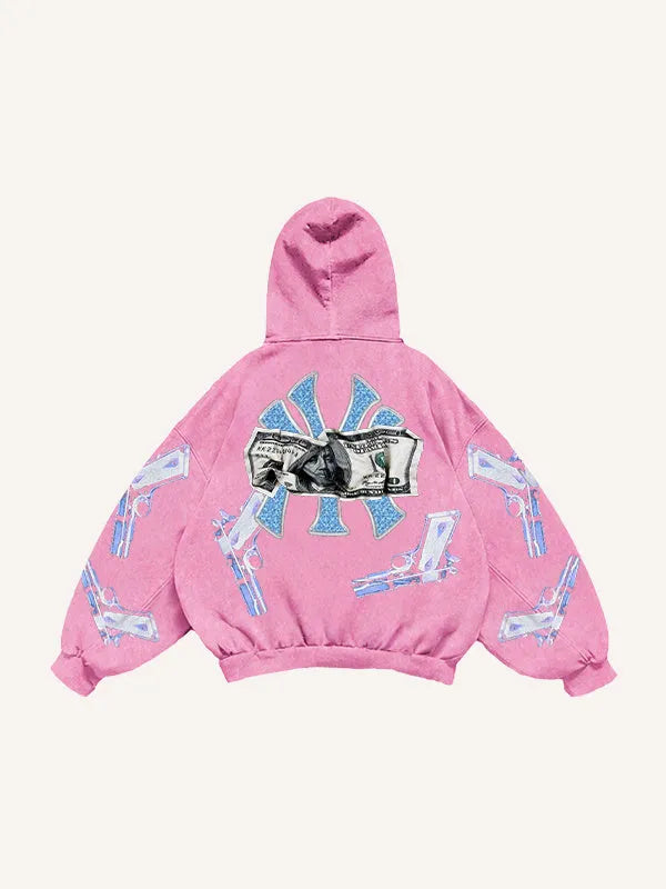 Fashion casual printed polyester sweater for women, loose fit, in black, front view