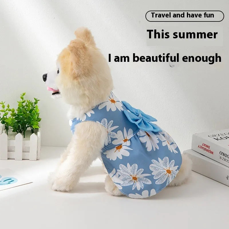 Ultra-thin floral butterfly knot princess dress for dog or cat in selected bow colour