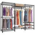 Black metal floor storage rack with carbon steel construction for hanging clothes and garments