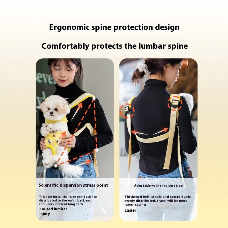 Soft canvas portable cat bag with animal pattern design and adjustable chest strap in multiple sizes