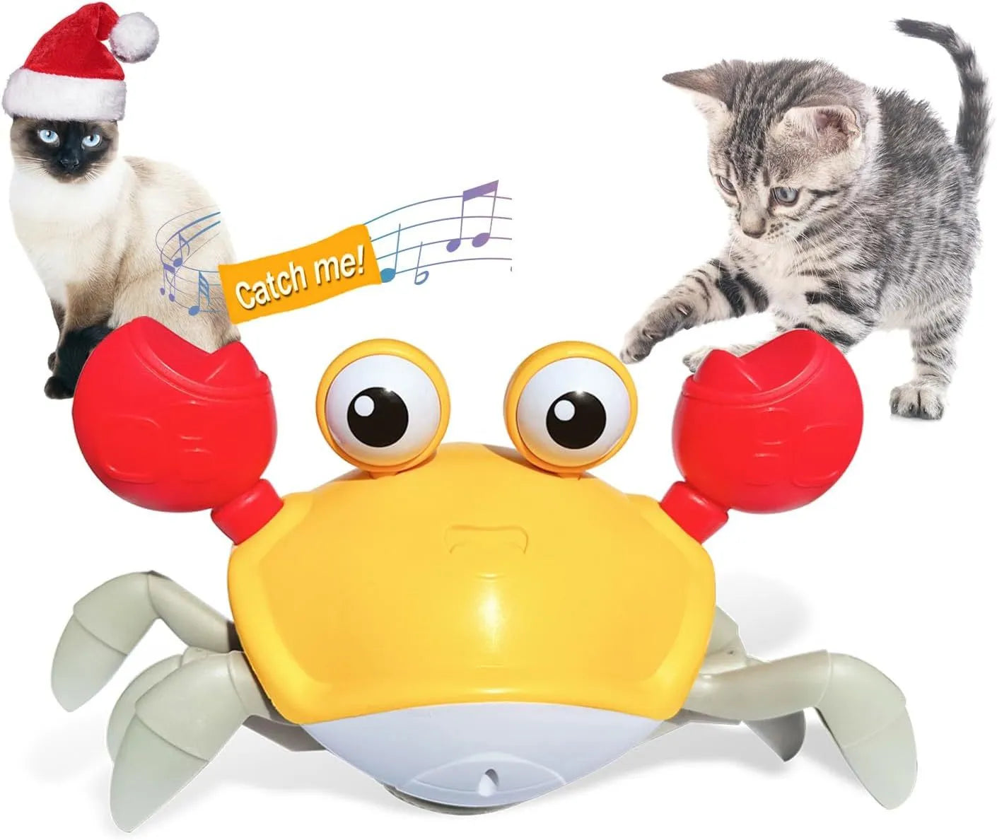 Blue crawling crab dog toy with obstacle avoidance sensors and LED lights