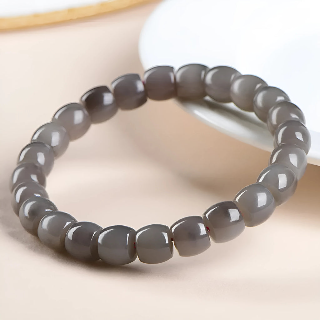 Natural smokey violet Hetian jade straight cut bracelet with 8x9mm round beads.