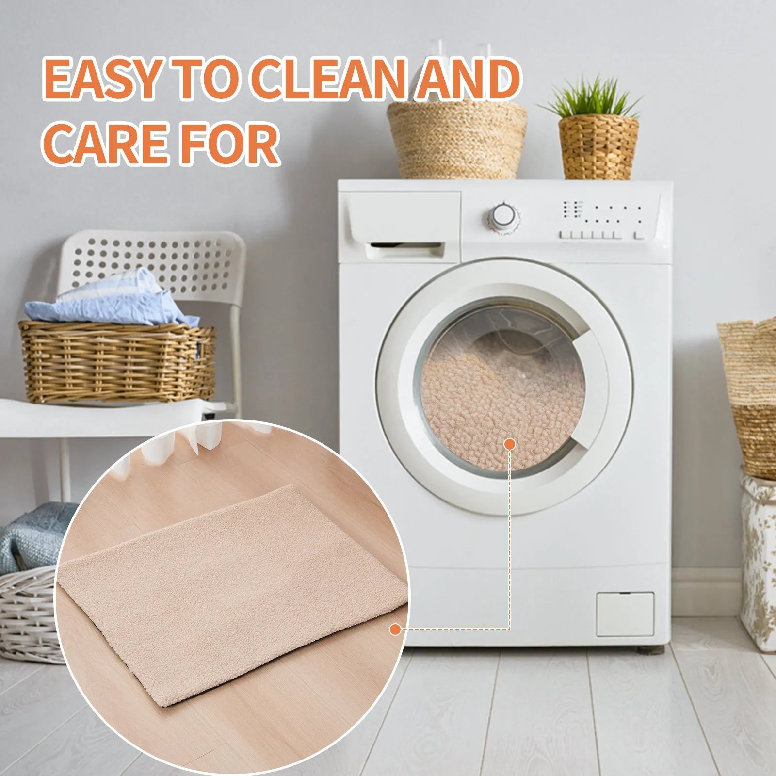 Grey self-heating plush pet pad for cats and dogs on a wooden floor