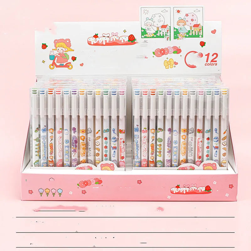 Twelve-colour gel pen set with 0.5mm tips in cartoon style for office use