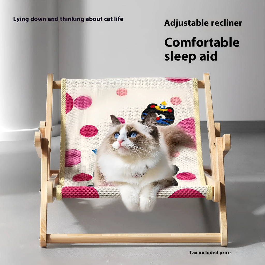 Sisal cat scratch board with solid pine wood frame and integrated cat bed in Polka Dot Black Meow colour