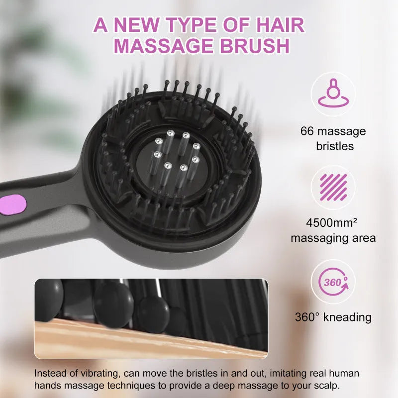 USB-powered anti-leak hair brush scalp massager with mechanical controls in black colour