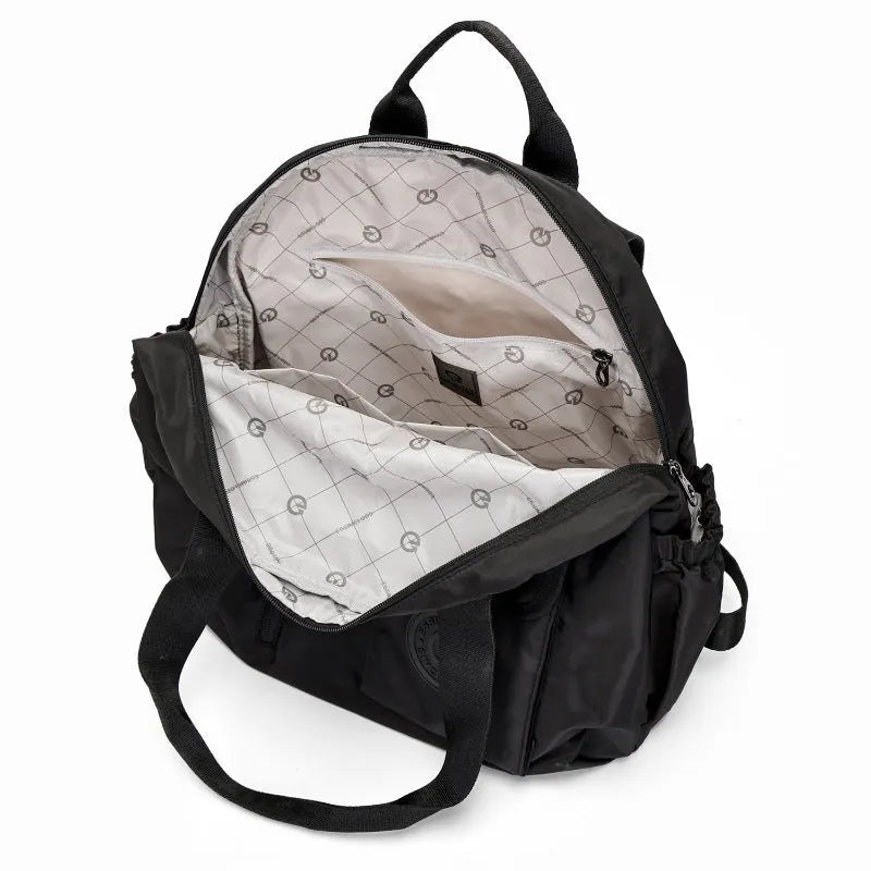 Large lightweight nylon backpack in khaki colour with a front sandwich pocket.