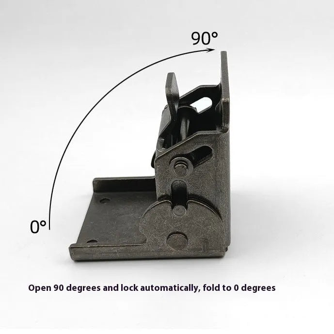 Folding furniture hinge with self-locking mechanism in multiple electroplated finishes including black bronze and matte black.