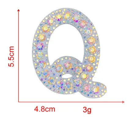 AB colour rhinestone letter emblem badge patch cloth sticker self-adhesive on white background