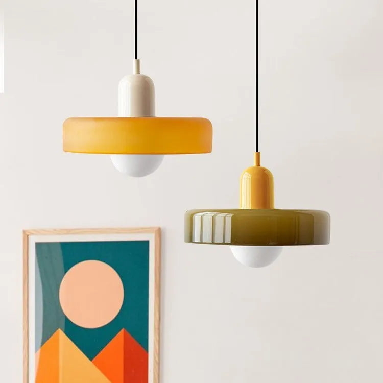 Retro three-head glass chandelier with iron frame in wine red or tea green colour