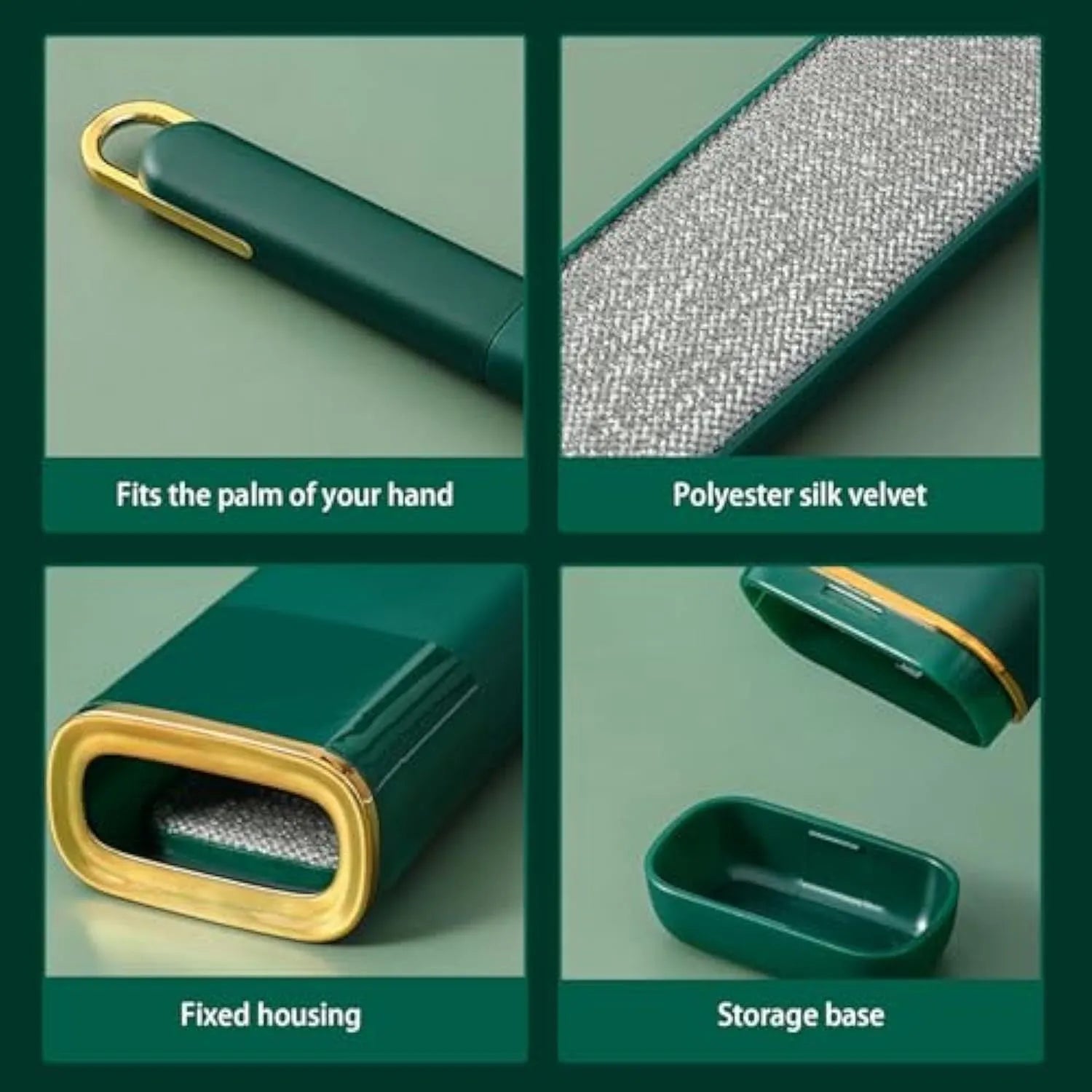 Blue, green, or white reusable double-sided pet hair remover brush with storage box