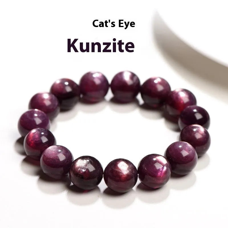 Purple lepidolite crystal bracelet with polished round beads in natural geometric design