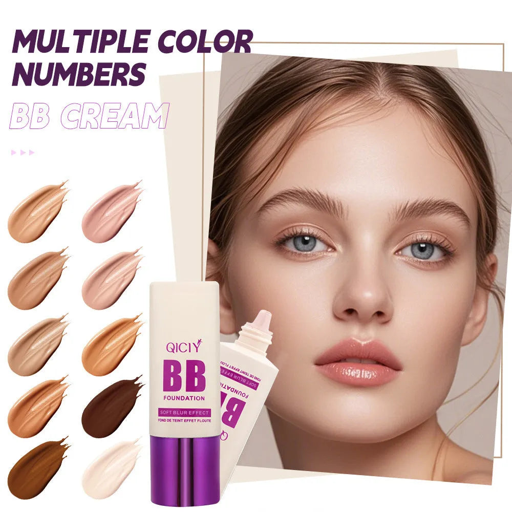 BB cream foundation in feeding bottle tube with ten colour shade options for brightening coverage