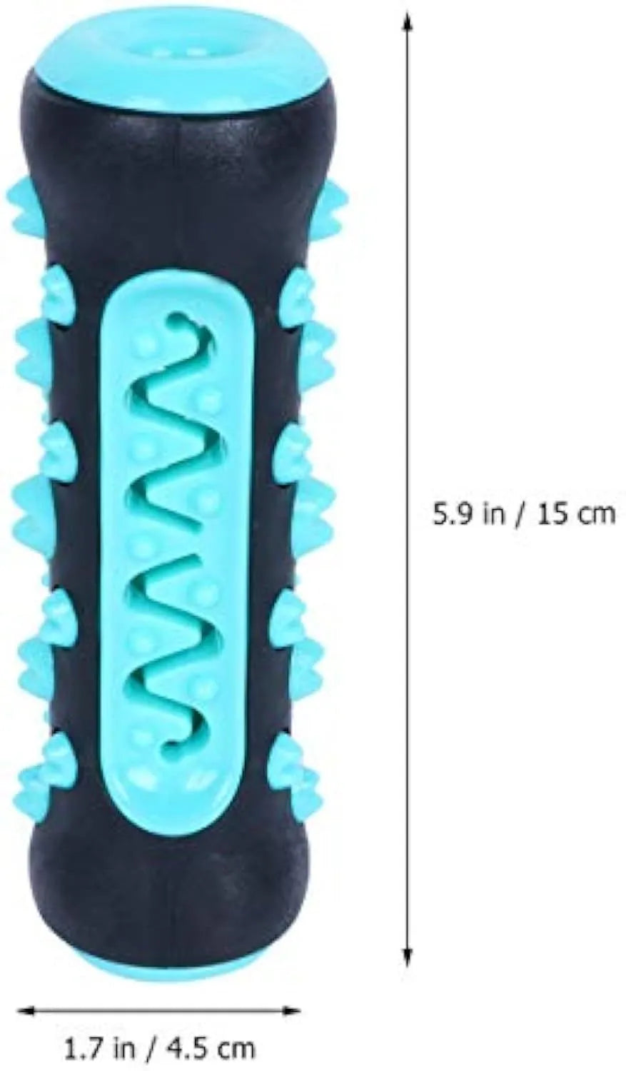 Natural rubber dog toothbrush chew toy in blue, green, yellow or black-blue for dental cleaning