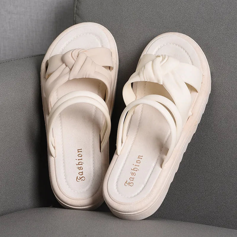 Women's black and white PVC two-way wear sandals with soft thick back and floral elements