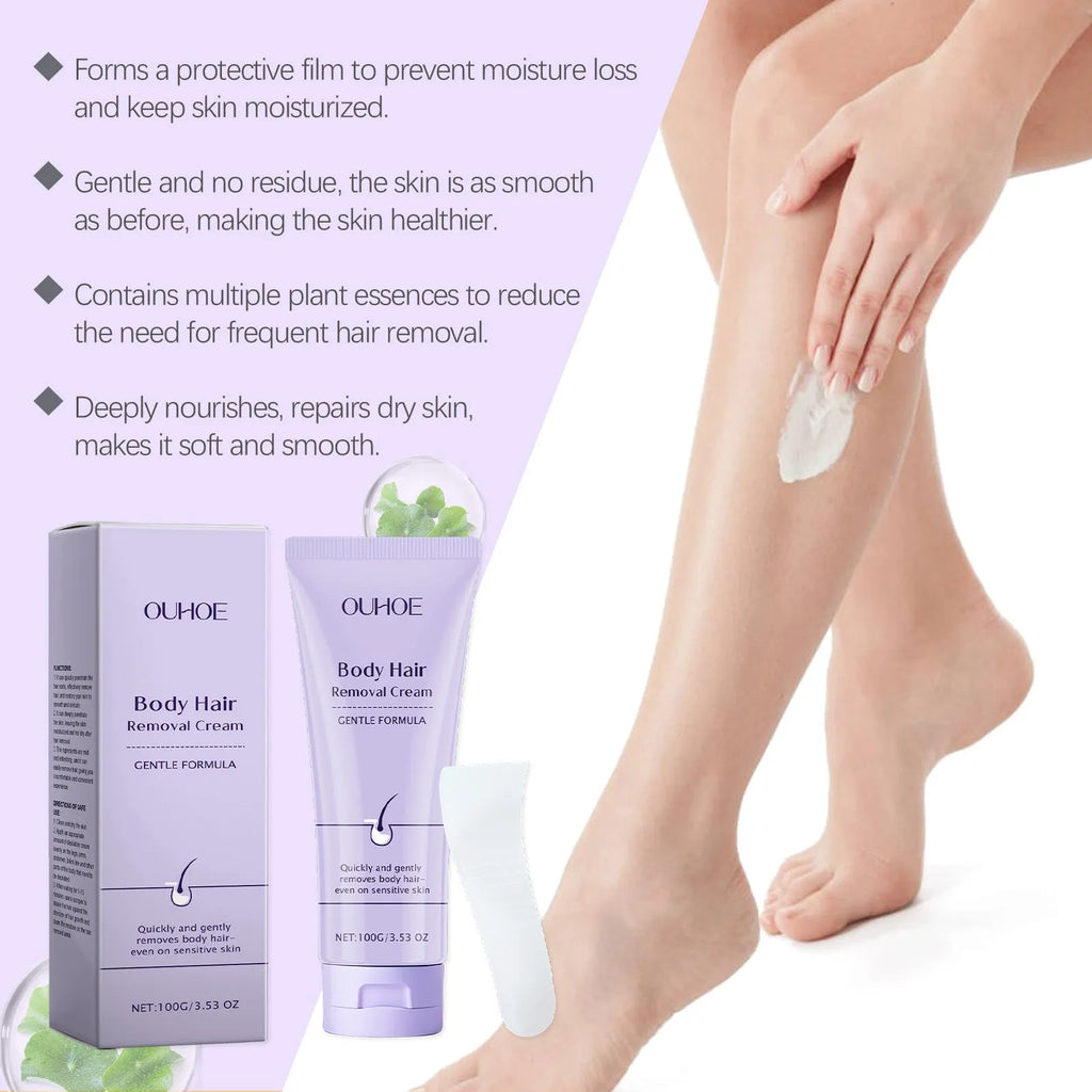 Ouhoe Gentle Body Depilatory Cream 100g tube with scraper for mild hydrating hair removal