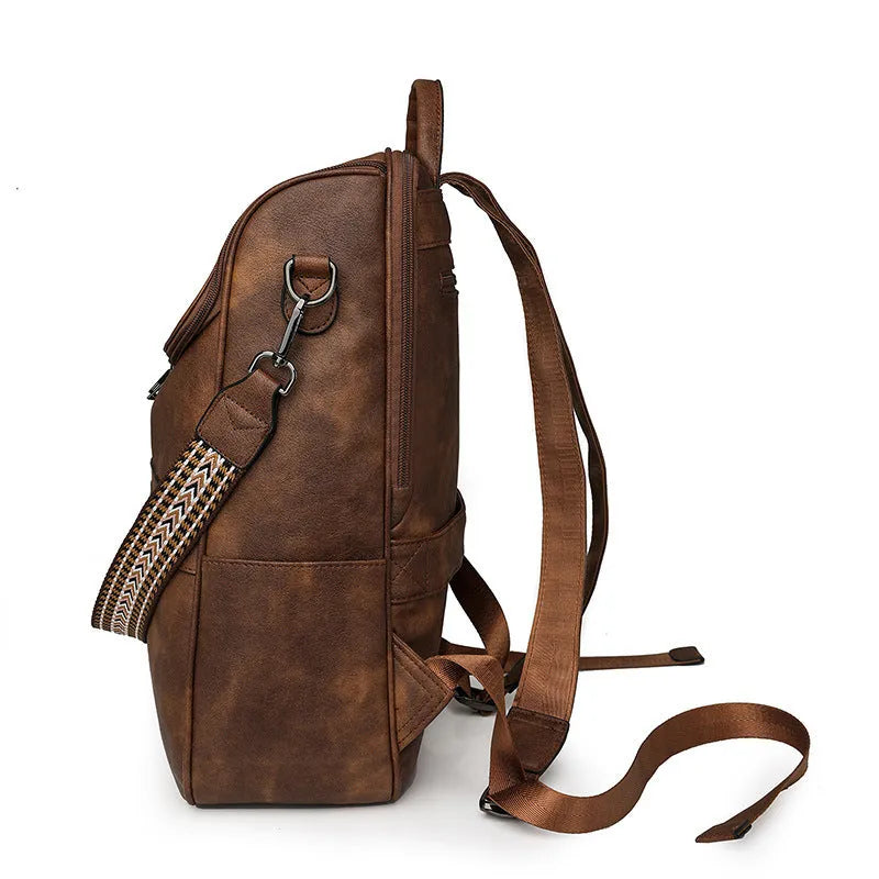 PU leather retro backpack with curved shoulder strap in various colour options