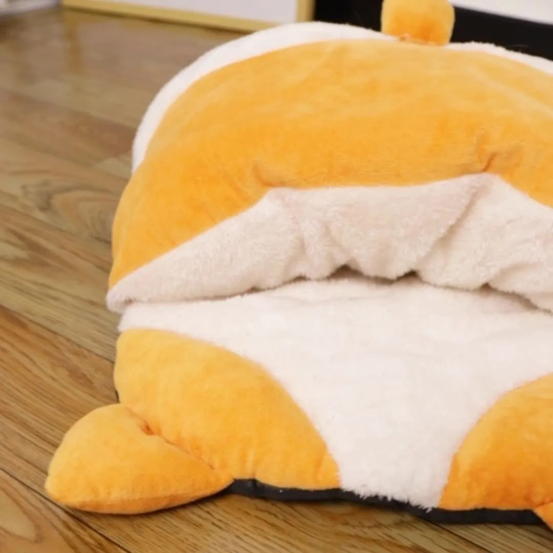 Orange semi-closed cat sleeping bag measuring 65x53cm with winter bed design