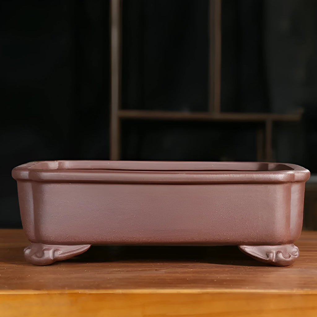 Purple sand rectangular flower pot with antique style and corner-cutting design for bonsai display