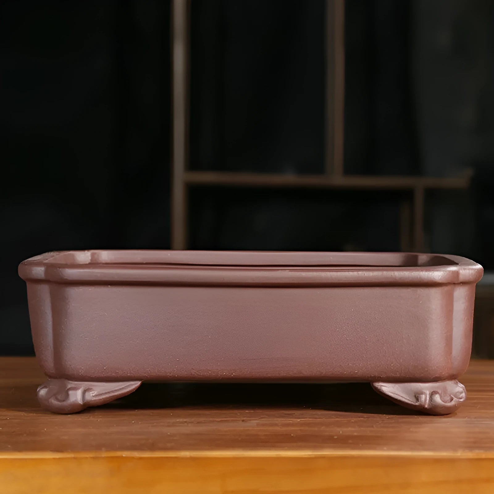Purple sand rectangular flower pot with antique style and corner-cutting design for bonsai display