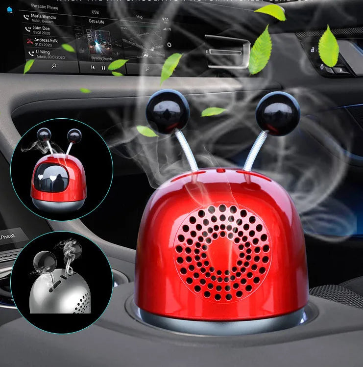 Robot-shaped car vent clip air freshener with aromatherapy gel in blue, grey, or red colour options.