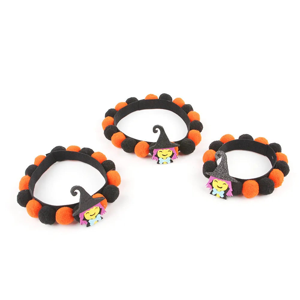Halloween pet collar with fur ball decoration in pumpkin, pirate, bow, skull and witch designs