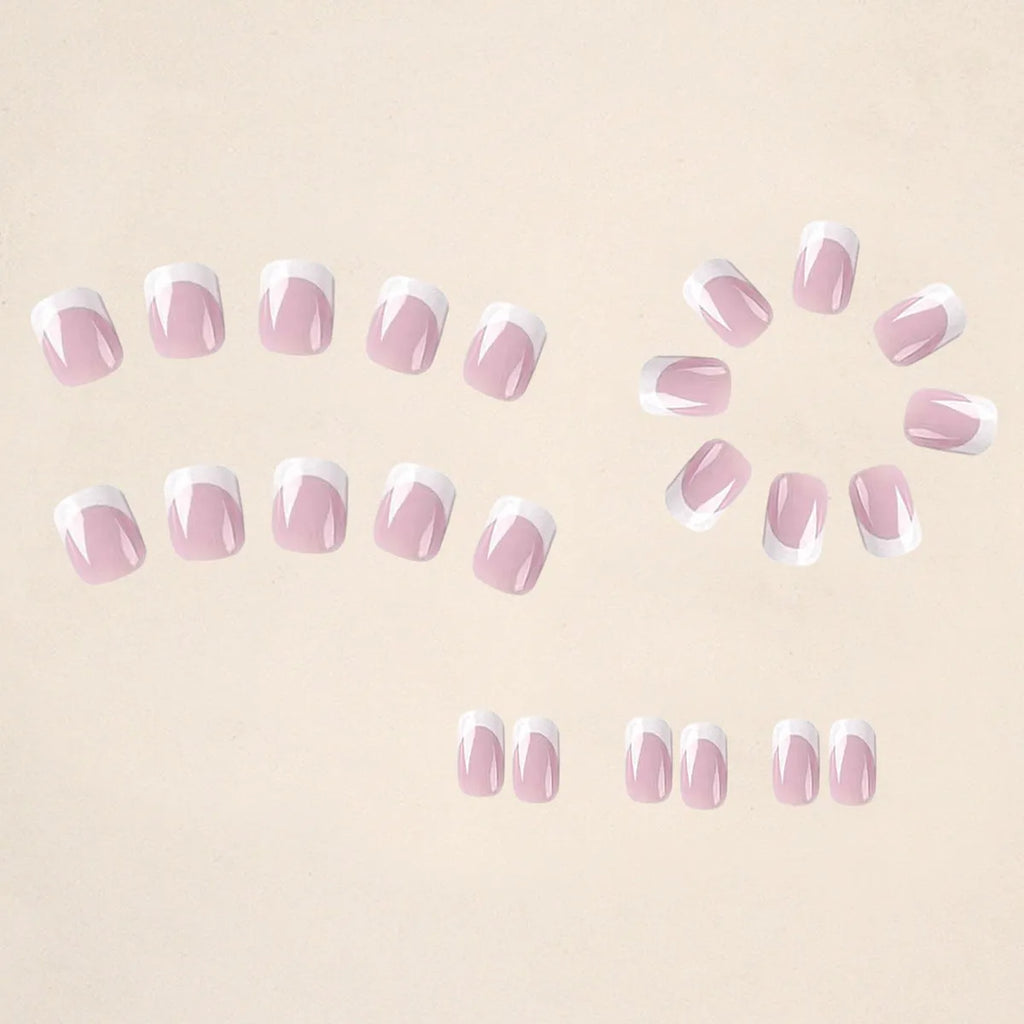 White false nails with black plaid pattern design, 24 piece acrylic nail tips set
