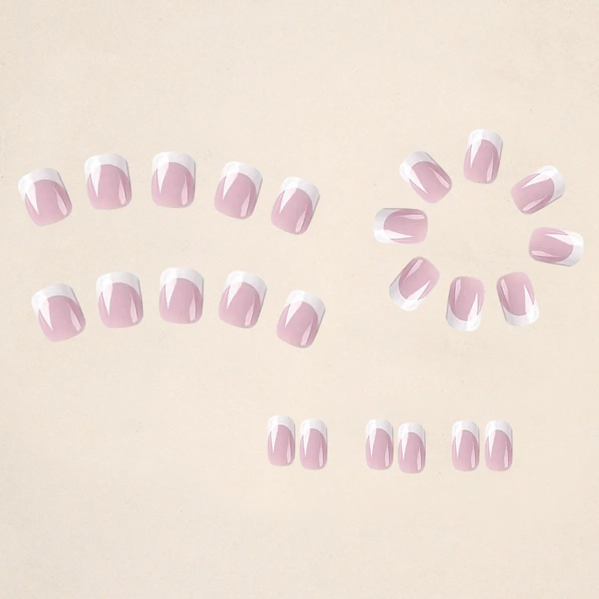White false nails with black plaid pattern design, 24 piece acrylic nail tips set