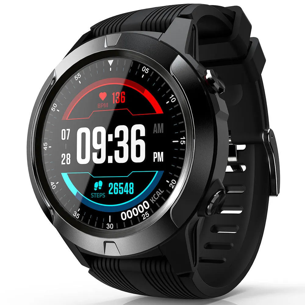 Black men's smart watch with Bluetooth calling and heart rate monitoring on wrist