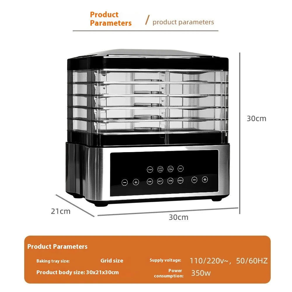 Silver stainless steel household food dehydrator with 14L capacity and temperature control dial