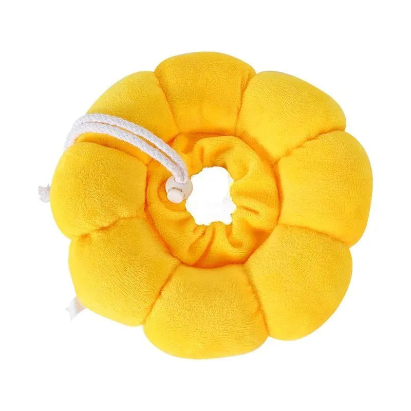 Sunflower patterned cotton pet recovery collar with adjustable band for post-surgical protection