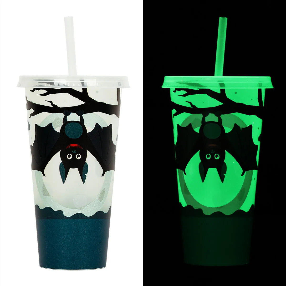 720ml cylindrical plastic sippy cup with luminous straw in assorted colours for Halloween