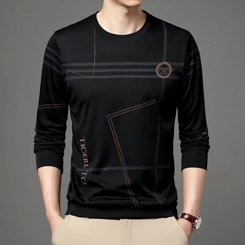 Men's round neck long sleeve t-shirt in Korean style with letter print, available in multiple colours, sizes M-4XL