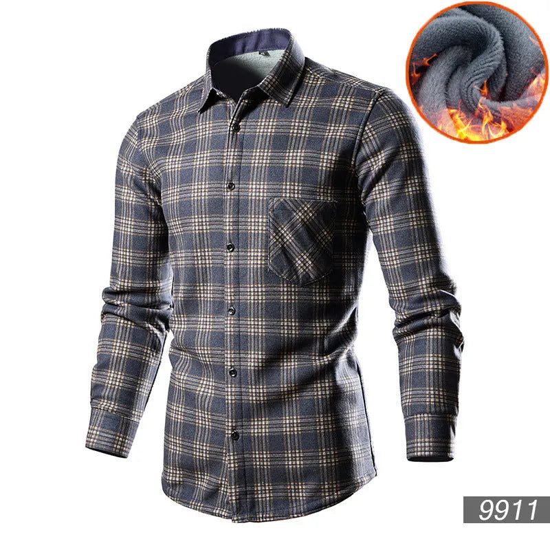 Men's loose fit fleece-lined cardigan shirt in cotton blend fabric