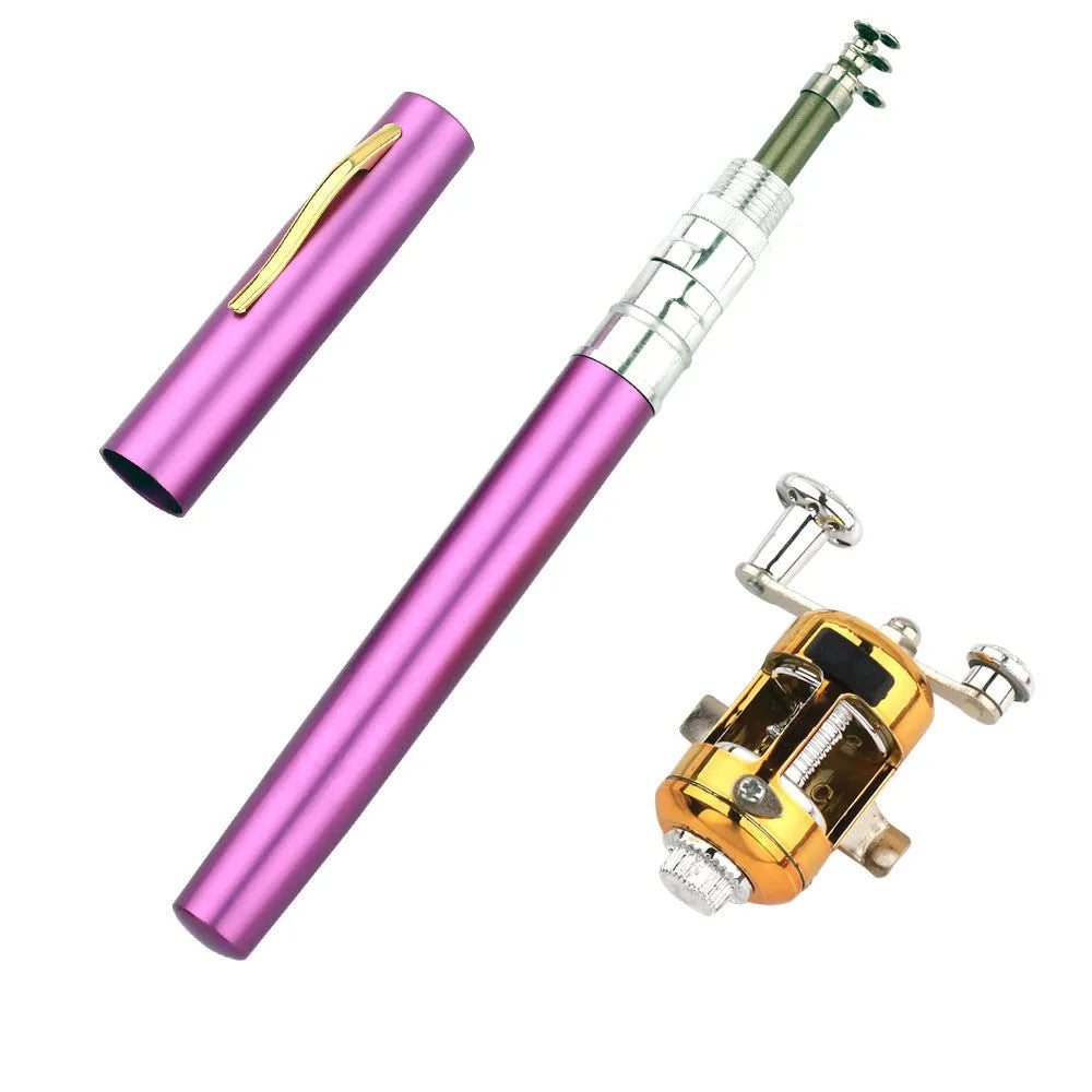 Portable telescopic pocket fishing rod kit with 1m fibre glass rod and golden ST5RL fishing reel