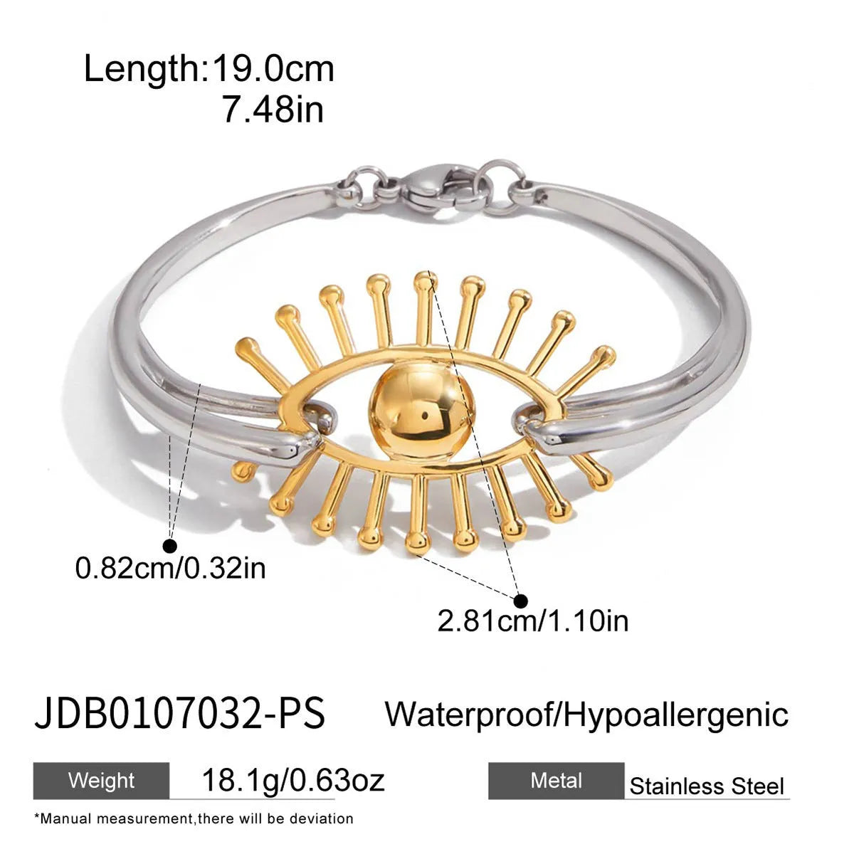 Stainless steel bracelet with Devil's Eye ornament in European American style, colour JDB0107032-PS