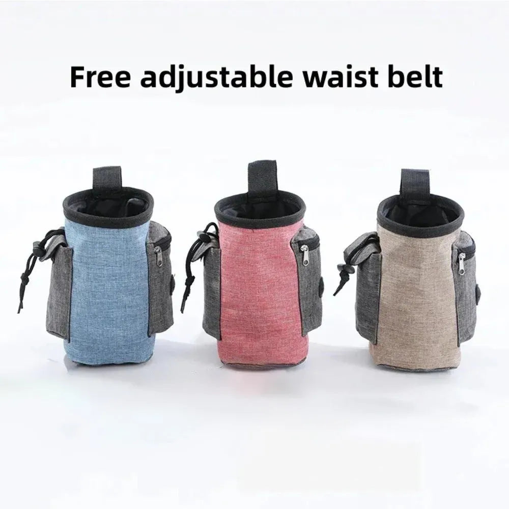 Waterproof pet training waist bag with adjustable belt and side pockets for keys and waste bags