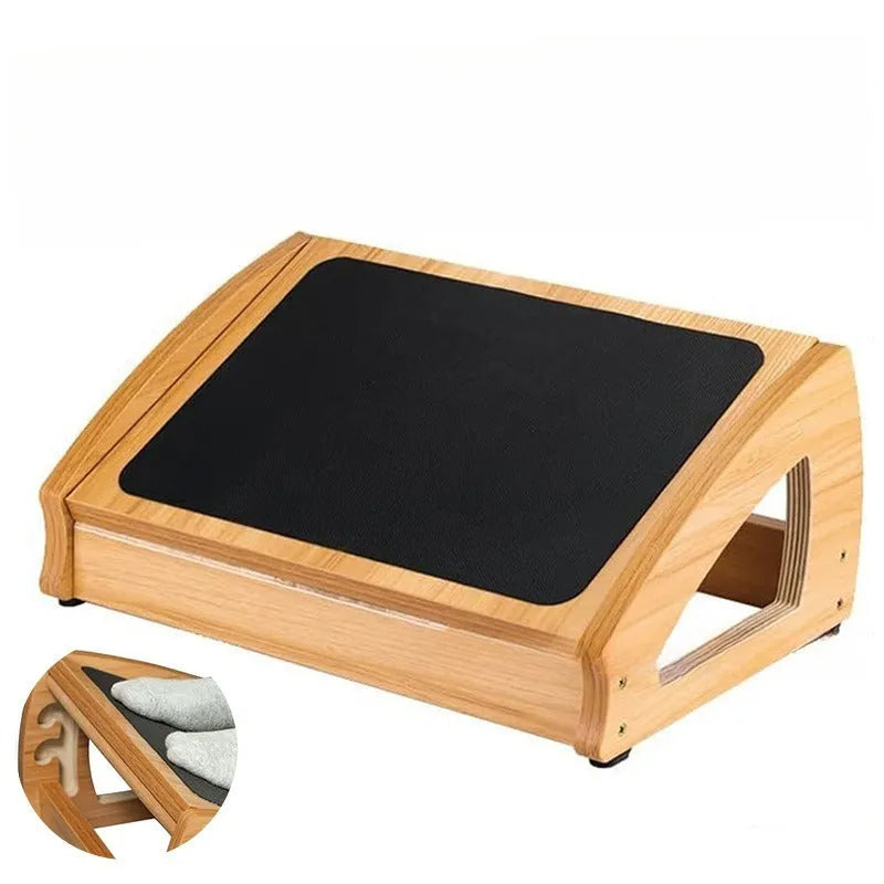 Natural wood colour adjustable bamboo office footstool for desk seating comfort
