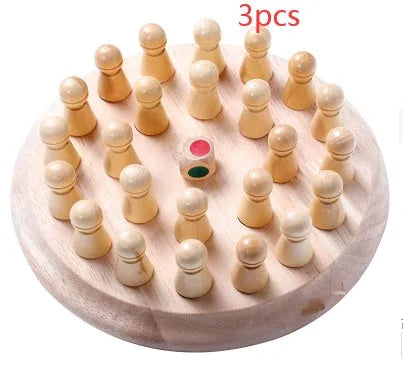 Children's beech wood memory chess educational game with board and pieces for colour recognition