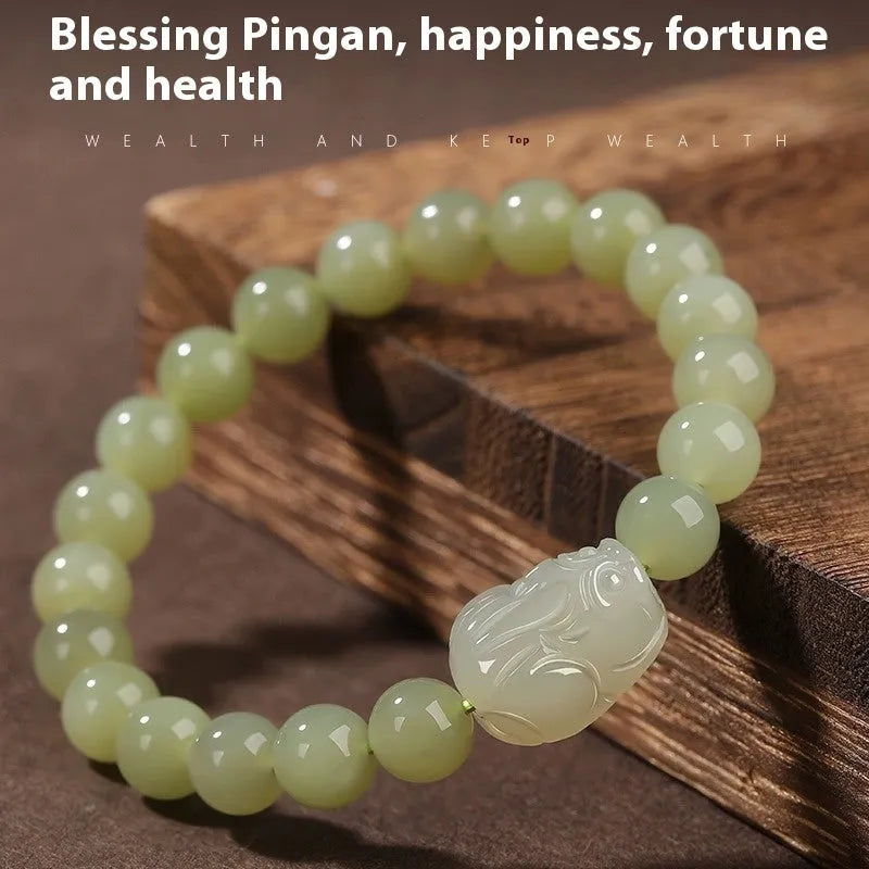 Women's grey Hetian jade ethnic bracelet with polished beads in 6mm, 8mm or 10mm sizes
