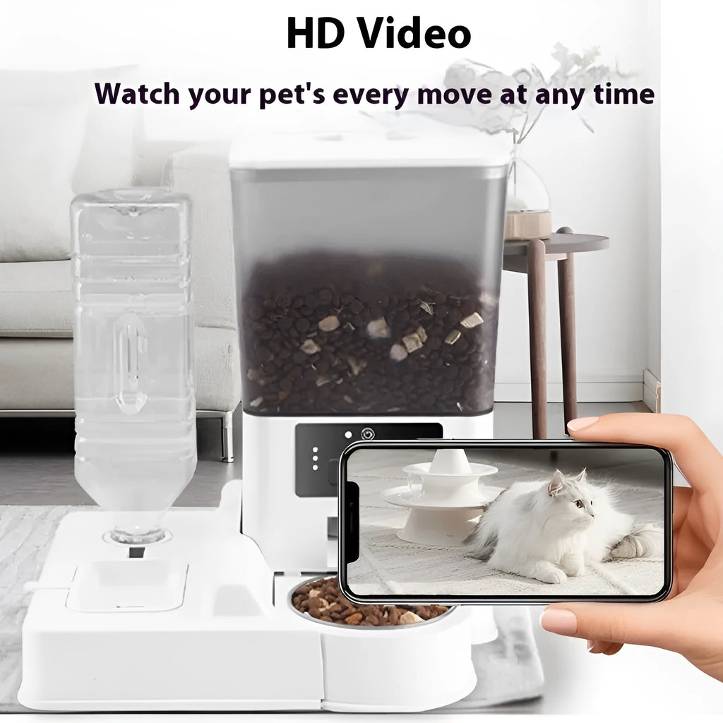 Smart pet feeder with stainless steel bowl and video monitoring camera